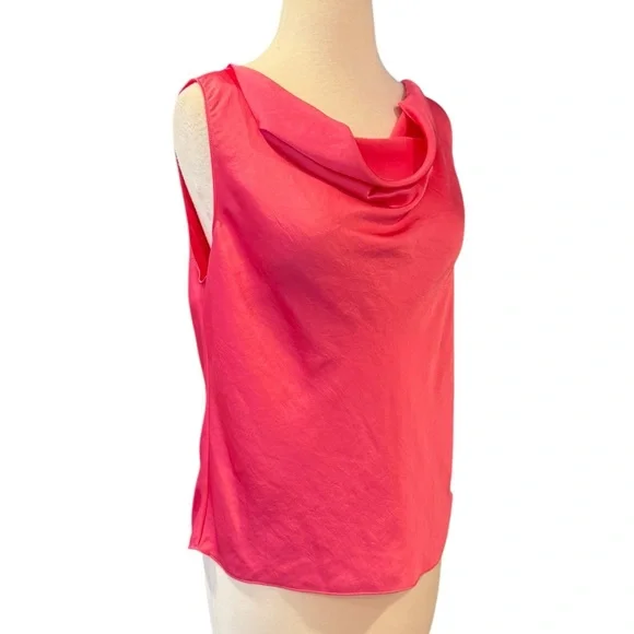 NWT Theory Sleeveless Draped Satin Cowlneck Pink Azalea Shell Size Medium - Picture 6 of 12